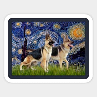 Starry Night Adapted to Include Two German Shepherds Sticker